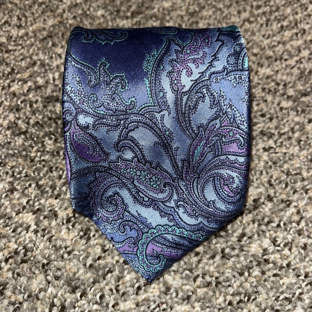 Robert Talbott Best of Class Silk Tie Purple Teal Blue Paisley USA Handsewn